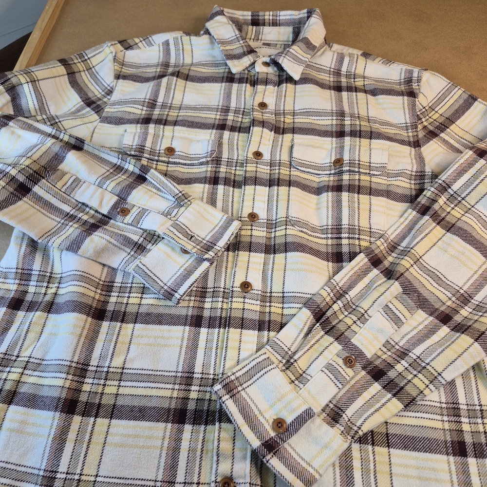 Lucky Brand Beige, Yellow and Brown Checkered Flannel Shirt 3123/431